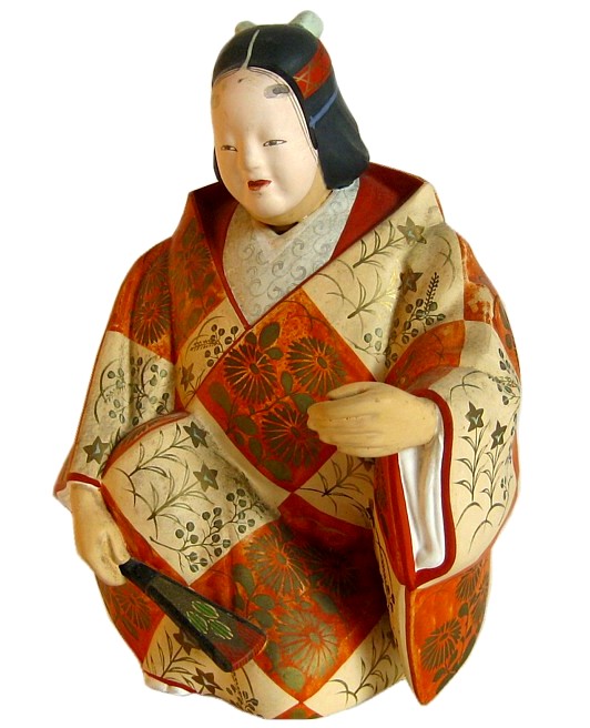 японская статуэтка из керамики в виде персонажа театра Но в маске и с веером, Хаката, 1930-е гг.