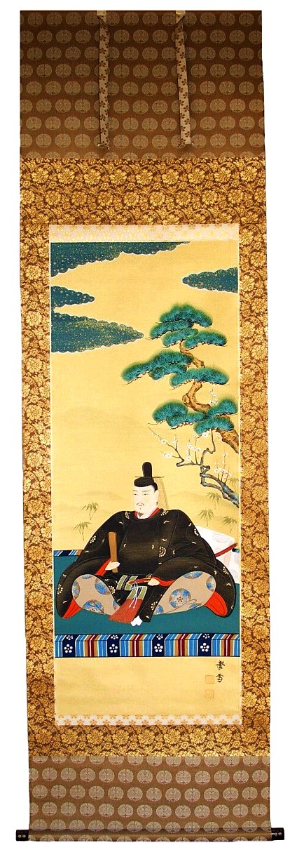 японский акварельный рисунок на свитке Император в весеннем саду