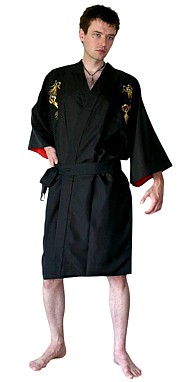 японский мужской короткий халат-кимоно с вышивкой Золотой Дракон 