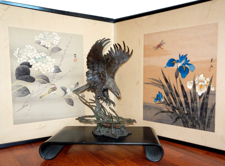 японская старинная ширма с авторскими рисунками, 1920-е гг.